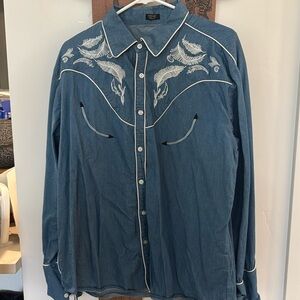 Coofandy Chambray Western Shirt XL Embroidery